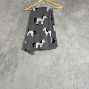 Vintage Brunelli Unicorn Knit Baby Blanket Grey White 100% Cotton Whimsical